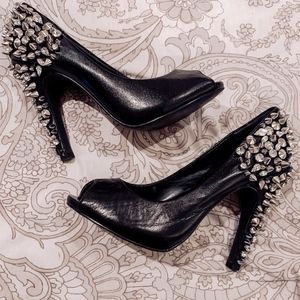Michael Kors Black Leather + Silver Studded Heels